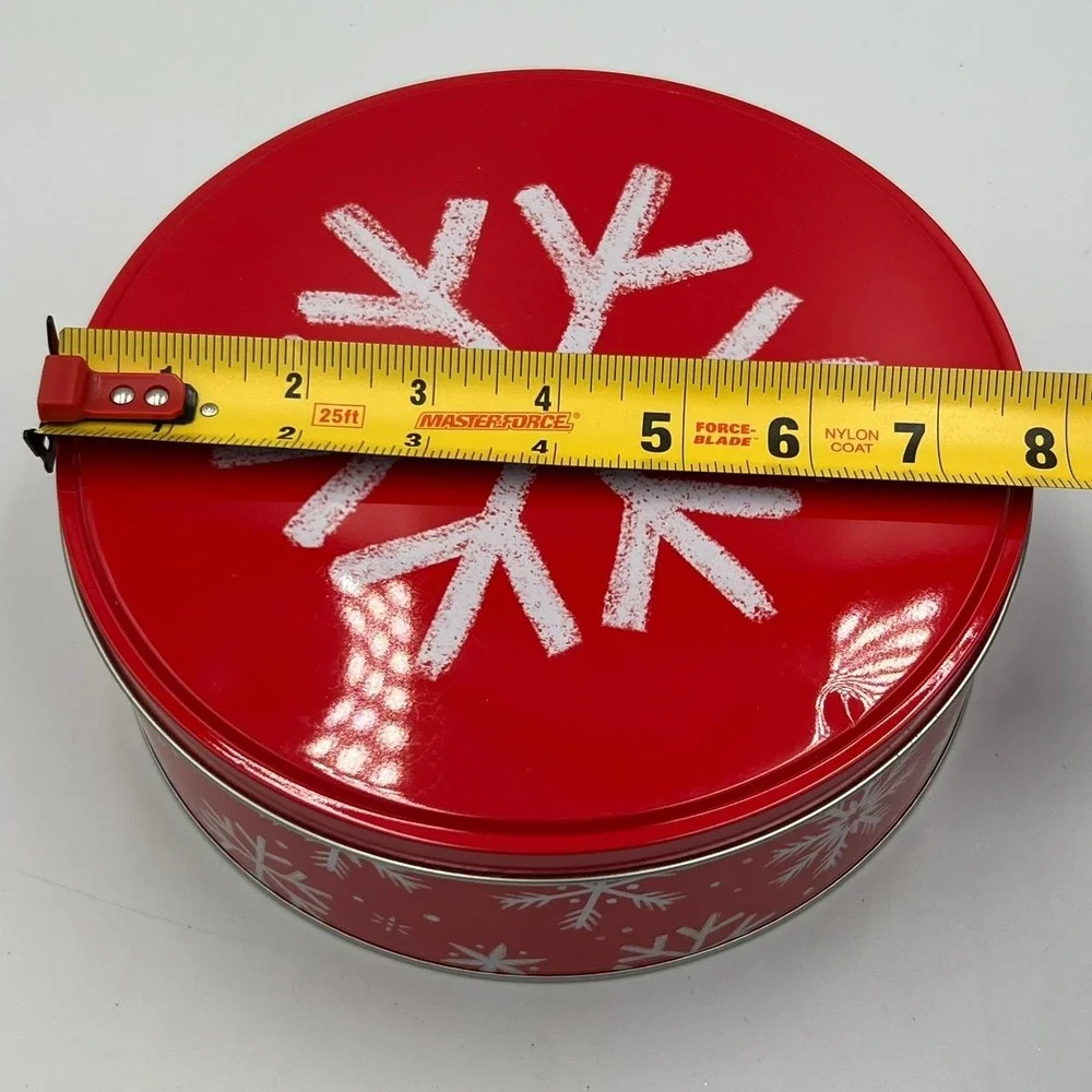 Target Round Cookie Tin Holiday Red Snowflake NWOT 7 Inch Christmas Storage
